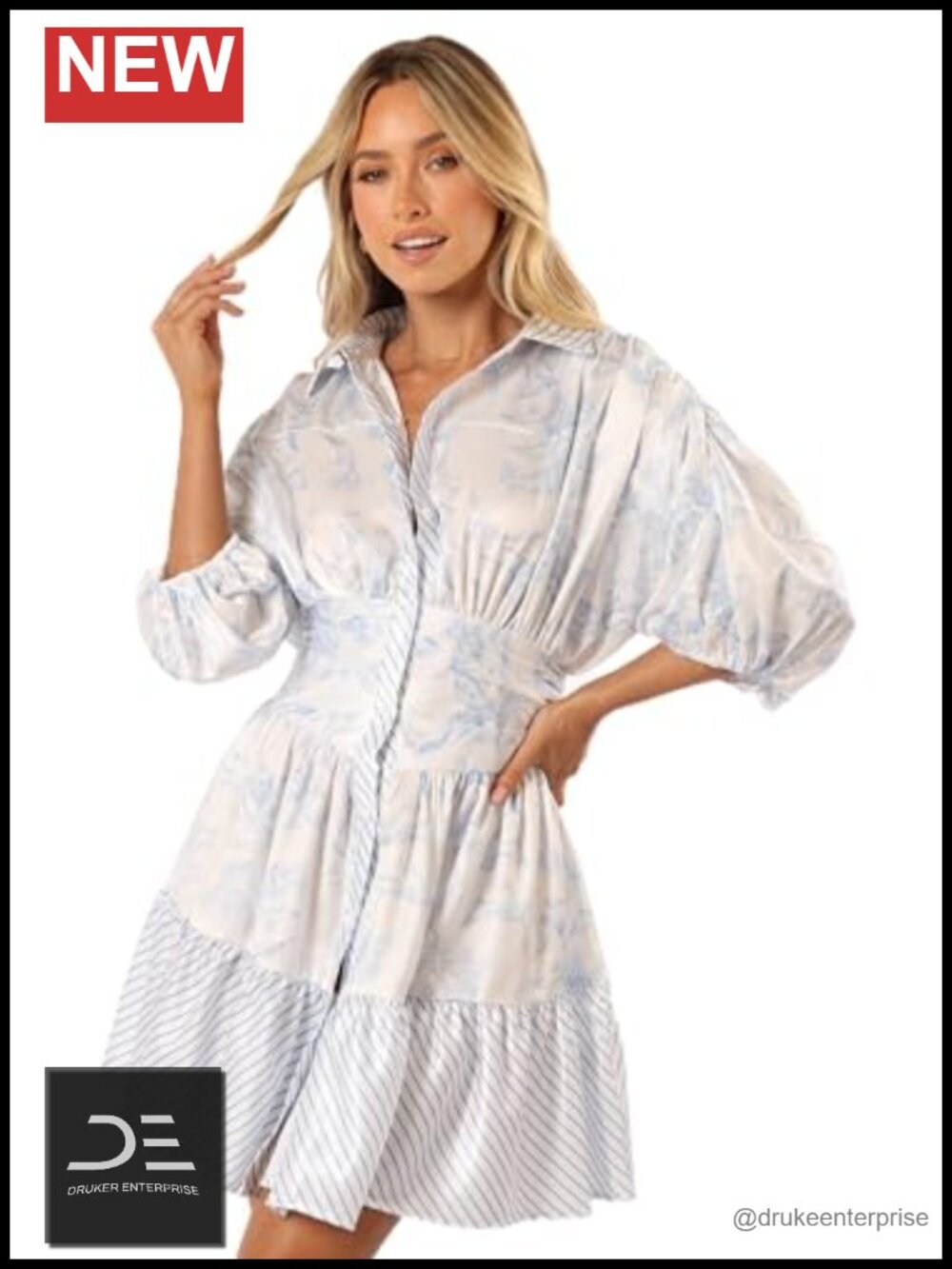 Women's Satin Feel Mini Dress Long Sleeve Button Down Tie Dye
